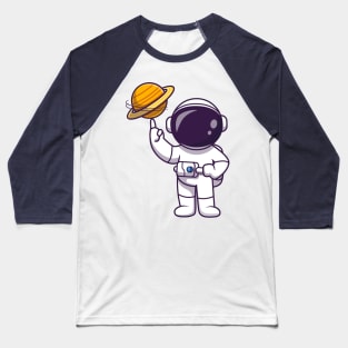 Astronaut Playing Planet Ball Cartoon Baseball T-Shirt